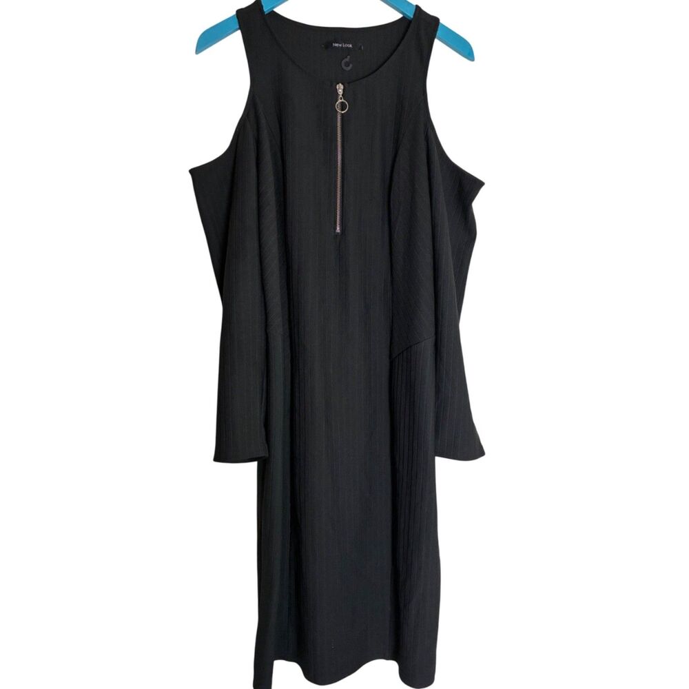 New Look Dress Women 1X Black Long Sleeve Cold Shoulder Quarter Zip Bodycon